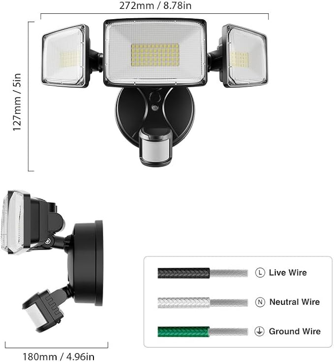 Onforu 100W LED Motion Sensor Outdoor Lights, Dusk to Dawn Flood Light Outdoor Motion Sensor, Hardwired Security Lights Floodlights Outside 11000LM 6500K Daylight IP65 Waterproof (Black)