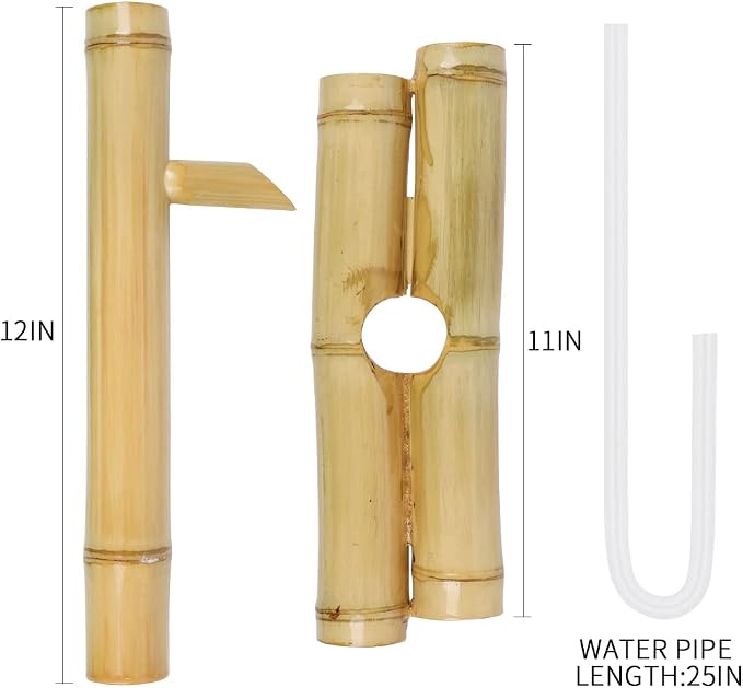 Bamboo Water Fountain Without Pump,Water Fountain Outdoor Indoor,Zen Garden Decor for Desk Patio Yard,12 Inch