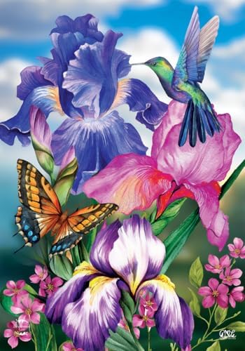 Irises Spring Garden Flag 12.5 x 18 Floral Hummingbird Briarwood Lane