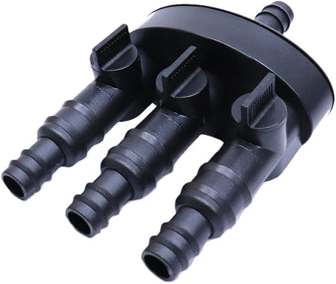 EasyPro TWS3 Statuary Splitter 3 Way for Pond and Fountain Pumps 1/2" and 3/4" Stepped Barb Fittings Individual Flow Control Valves Water Feature Tubing Connector Accessory