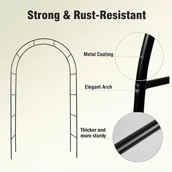 Thickened Metal Garden Arch,16mm Pipe Diameter Heavy-Duty Garden Arbor for Climbing Plant Roses Vines, Garden Patio Bridal Party Decoration Wedding Arch (Black, L)