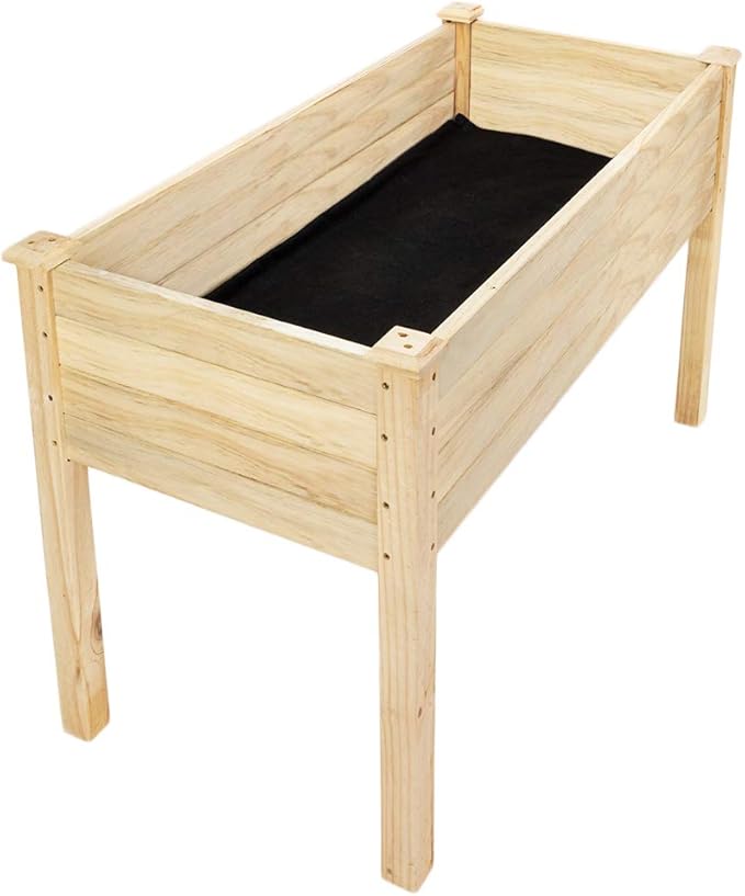 VINGLI 48.5"x22.5"x30" Wood Elevated Raised Garden Bed with Bed Liner, Heavy Duty Planter with Legs for Vegetables Fruits Potato Onion Flower, Outdoor Sturdy Long Lasting Planter Box