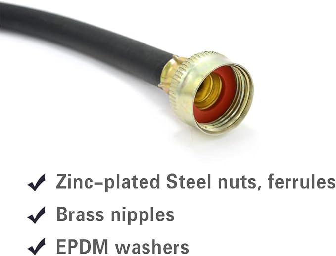 TT FLEX Rubber Washing Machine Y Mixer Hose Connector, 3/4" Fittings, 1 ft (12") Length