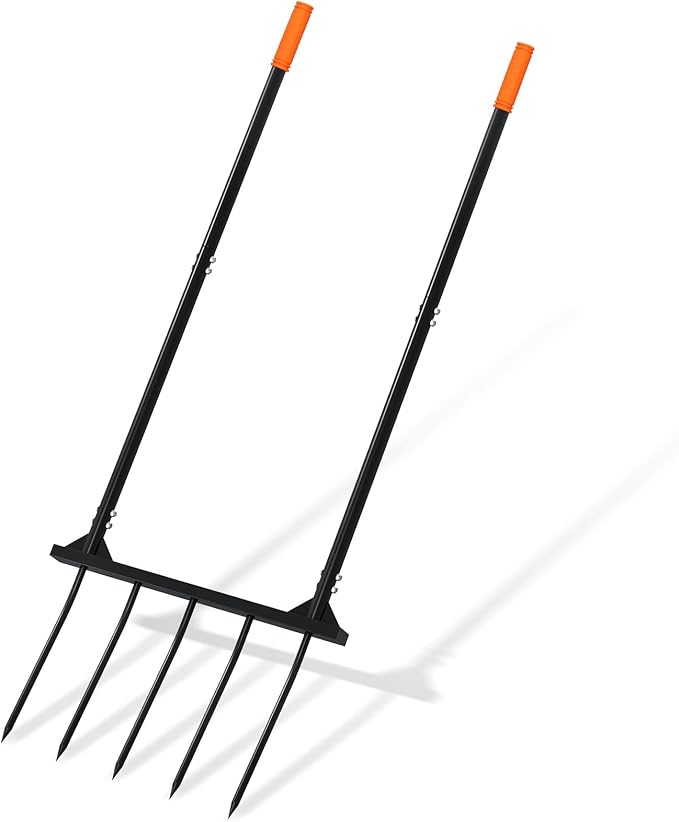 Broad Fork Garden Tool, broadfork Ergonomic Design - for Farms, Gardens, Vegetable plots, for Easy Turning of the Soil, Removal of Weeds, 5 Wide Fork Hand Cultivator Black