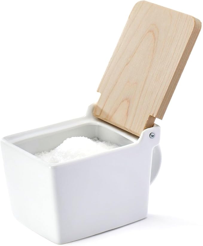 ZERO JAPAN Bee House Premium Salt Box with Hinoki Lid - Container for Sea Salt and Spices - Elegant Cellar for Kitchen Countertop - White, 16 oz