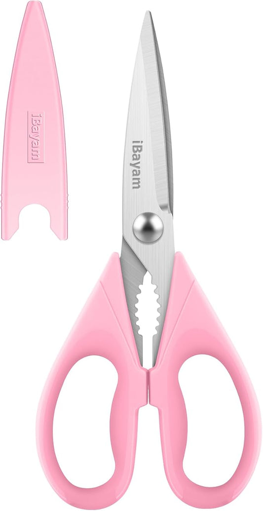 iBayam All Purpose 8.5" Cooking Scissors with Sheath, Pink Kitchen Gadgets for Women, Mom, Wife, Her