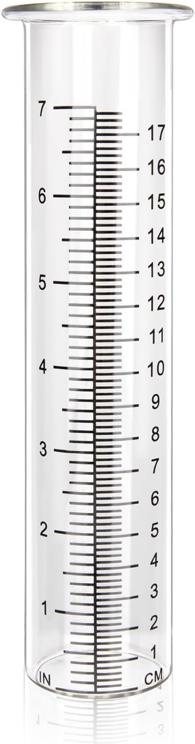 Glass Rain Gauge, 8.25 x 2.25 Inches, 7 Inch Capacity, Clear Tube with Measurement Markings