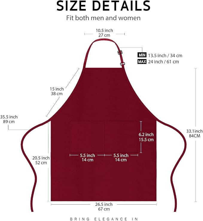 Syntus Apron for Men Women, Adjustable Cooking Kitchen Chef Aprons with 2 Pockets