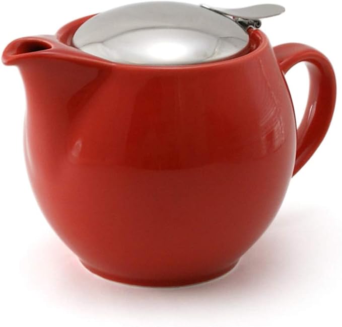 Zero Japan Bee House Round Teapot For One, 15 Oz - Ceramic Tea Pot with Stainless Steel Lid and Infuser, Smooth-Pour Spout, Diswasher and Microwave Safe Tea Pots (Tomato)