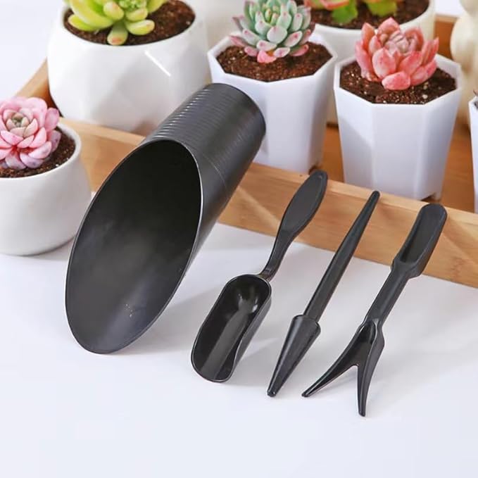 8Pcs Set Mini Garden Shovel Hand Tools Transplanting Potting Tool Set Indoor Soil Spoon Scoop Plastic Kits (Black-8pcs Set)