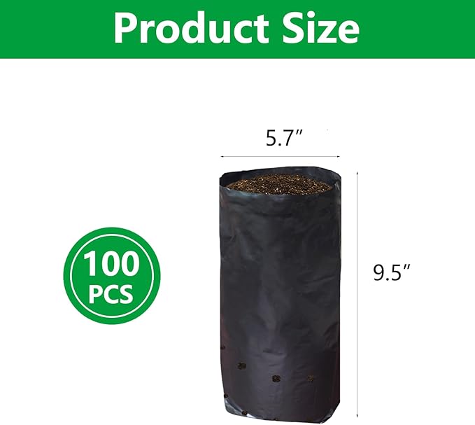 Belit Nursery Growing Bags, 100 Pcs Black Plastic Seedling Pots for Gardening Seed Plant Bags, Fruit Tree Seedling, Starting saplings(5.7"x9.5")