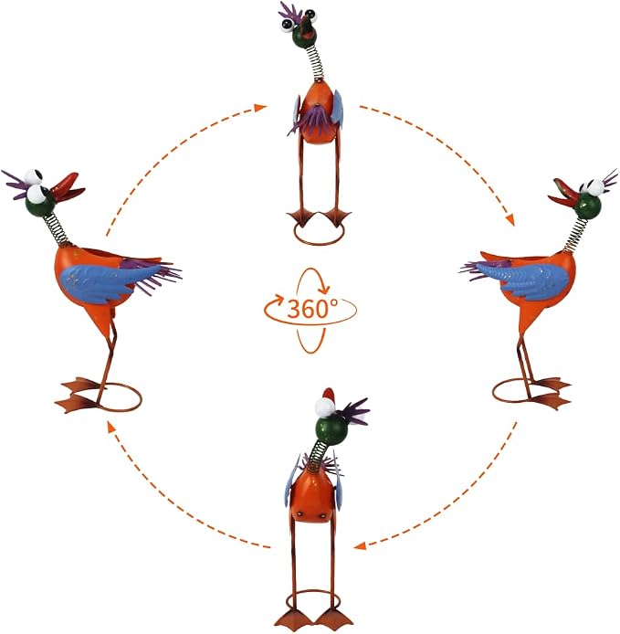Metal Wacky Rooste Garden Statue, 16.54‘’ Rooster Decor Yard Statue Decorations Outdoor, Chicken Yard Art for Outside, Patio, Backyard, Lawn (Yellow & Blue)