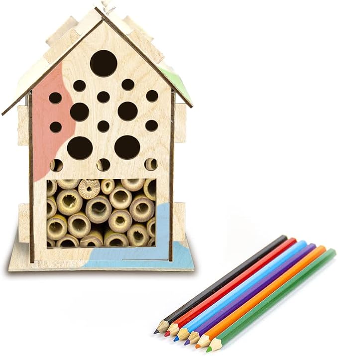 Gift Republic Handmade Habitats Personalised Bug Hostel Kit with 6-Pack Colouring Wooden Pencils, Multicolour