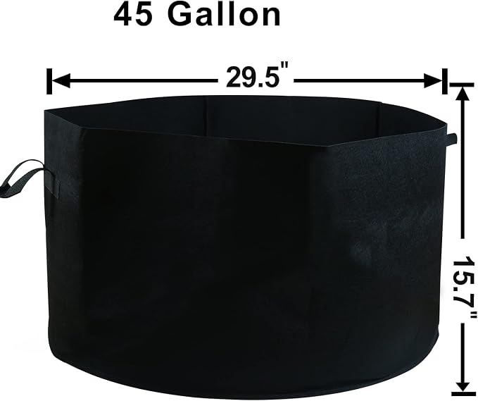 6-Pack 45 Gallon Large Non-Woven Grow Bags Reusable Thickened Durable Aeration Fabric Pot with Reinforced Handles Black (45Gal_6Pcs)