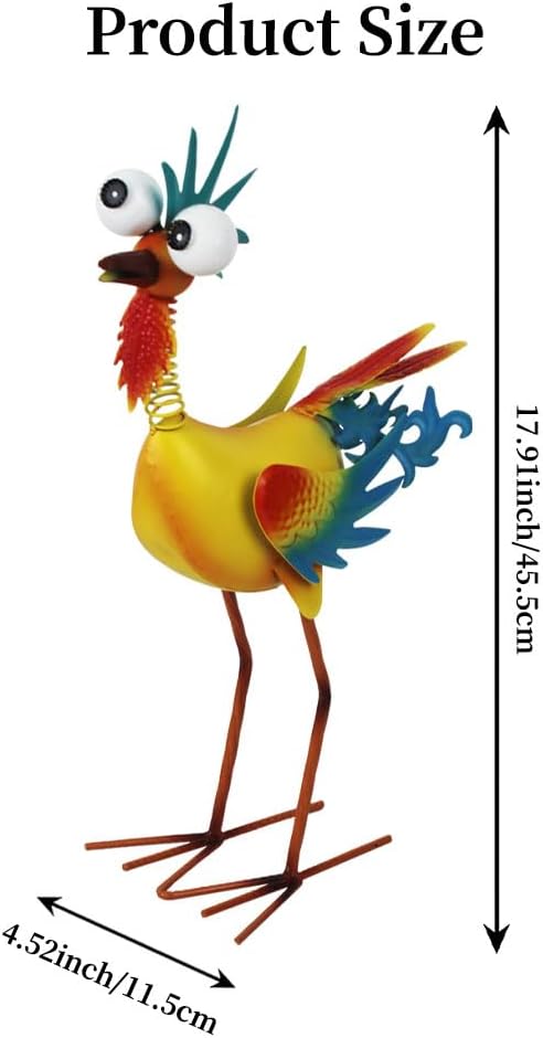 Metal Rooster Statue Outdoor Garden Decor,18" Wacky Rooster Decor Yard Statue Decorations Outdoor,Funny Chicken Sculpture for Patio, Lawn, Backyard (Yellow)
