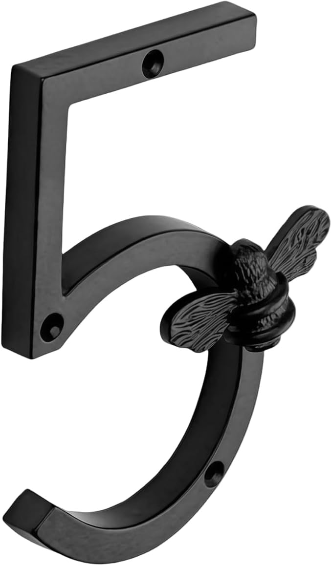 Aimery Bee House Number Sign, Classical Style 0-9 Metal, 3.5 inch for Outside, Motels，Address Numbers for House, Mailbox(Black,5)