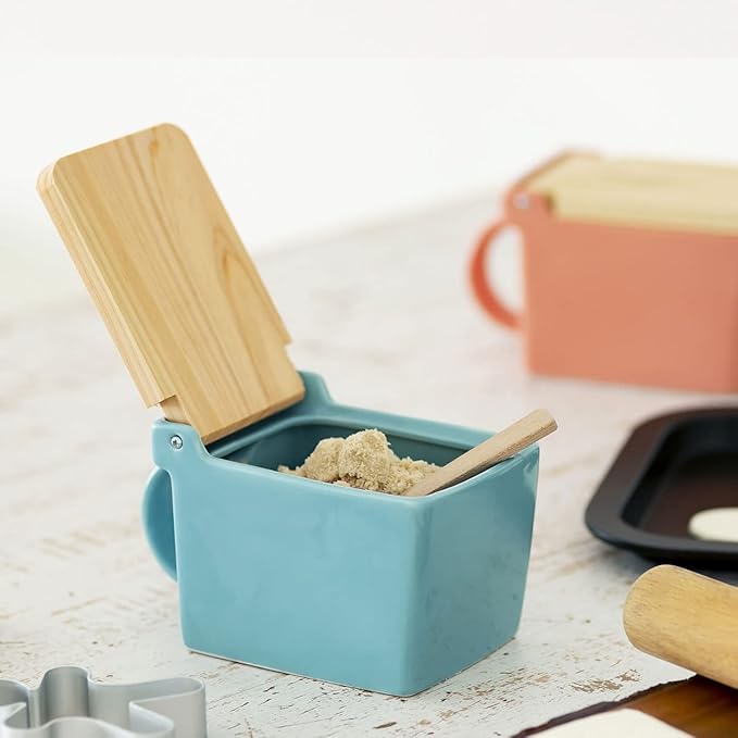 Zero Japan Bee House Premium Salt Box with Hinoki Lid - Container for Sea Salt, and Spices - Elegant Cellar for Kitchen Countertop - Ice Blue, 16 oz