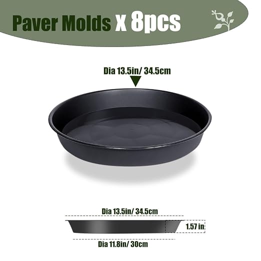 8 Pcs Stepping Stone Mold, Round Plastic Paver Molds for Concrete, Dia 13.6in/ 1.53 in Depth Cement Black Tray, Reusable DIY Form for Paving Garden Path, Walkway, Patio, Outdoor Landscaping