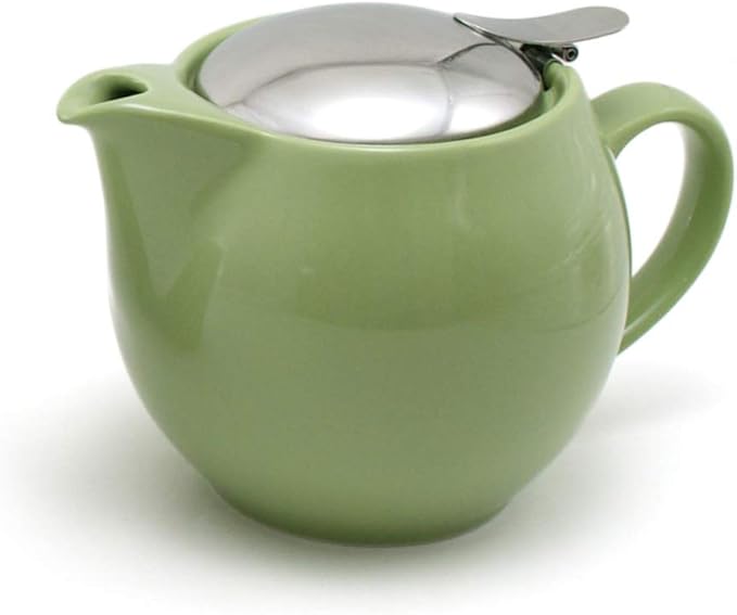 Zero Japan Bee House Round Teapot For One, 15 Oz - Ceramic Tea Pot with Stainless Steel Lid and Infuser, Smooth-Pour Spout, Diswasher and Microwave Safe Tea Pots (Artichoke)