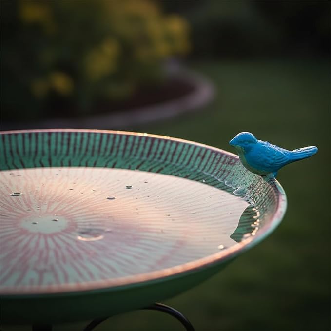 Metal Bird Bath for Outdoor,10" Standing Frees Birdfeeder with Metal Stake,Vintage Bird Baths Feeder Bowl for Outdoors Garden Patio Yard Lawn Decor (Green)