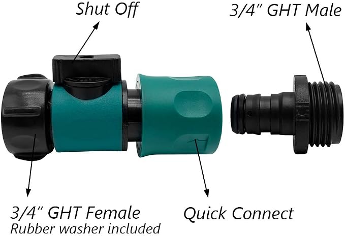 Plastic Garden Hose Quick Connect with Shutoff Valve Set Male and Female, 3/4” Quick Connectors with Valve for Water Hose Coupling, Quick Release Kit Hose Fittings and Adapters (5 Sets/ 10 Pc)