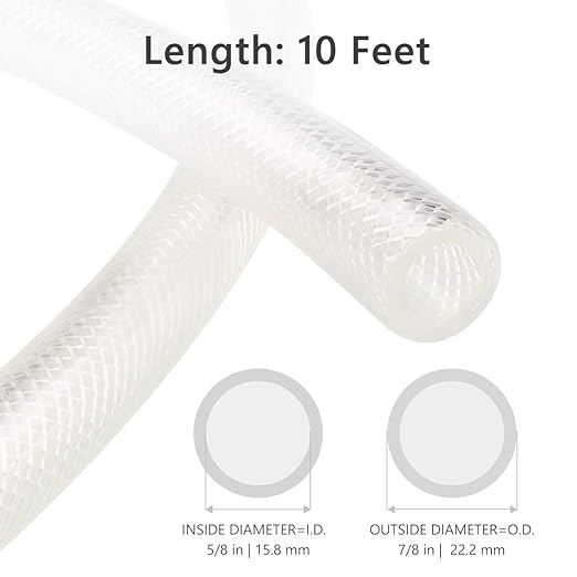5/8" ID x 10 Ft High Pressure Braided Clear PVC Tubing Flexible Vinyl Tube, Heavy Duty Reinforced Vinyl Hose Tubing, BPA Free and Non Toxic