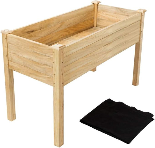 VINGLI 48.5"x22.5"x30" Wood Elevated Raised Garden Bed with Bed Liner, Heavy Duty Planter with Legs for Vegetables Fruits Potato Onion Flower, Outdoor Sturdy Long Lasting Planter Box