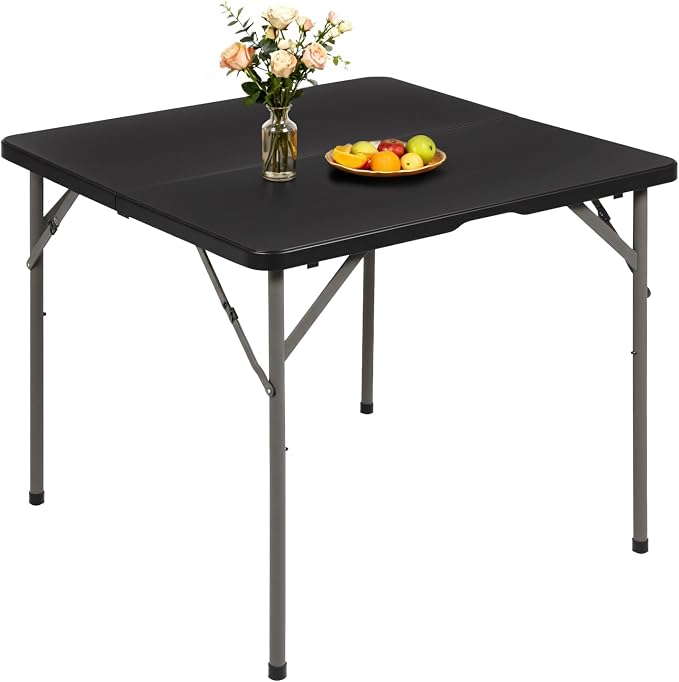 PayLessHere 34" Folding Tables Plastic Folding Card Table Half Portable Foldable Square Table for for Parties Wedding BBQ Camping, Black