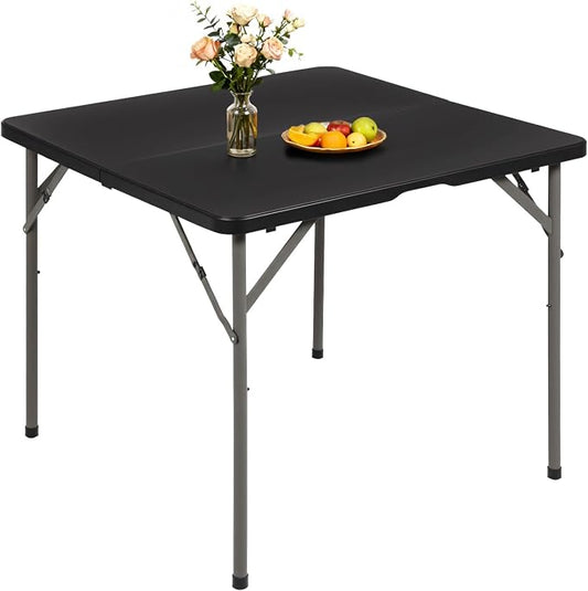 PayLessHere 34" Folding Tables Plastic Folding Card Table Half Portable Foldable Square Table for for Parties Wedding BBQ Camping, Black