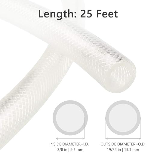 3/8" ID x 25 Ft High Pressure Braided Clear PVC Vinyl Tubing Flexible Vinyl Tube, Heavy Duty Reinforced Hose Tubing, BPA Free and Non Toxic