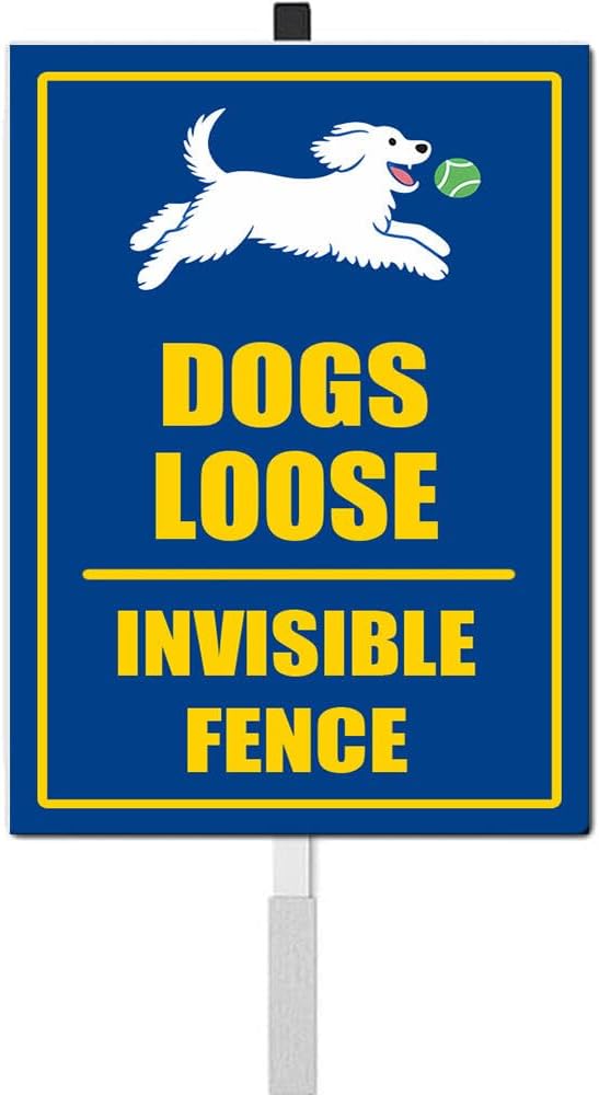 Dog Loose Invisible Fence Yard Sign With Stake Reflective Aluminum Rustproof Attention Garden Lawn Dog Sign Stand For Home Neighborhoods Garden Street Outdoor Decorations (8x12) IN