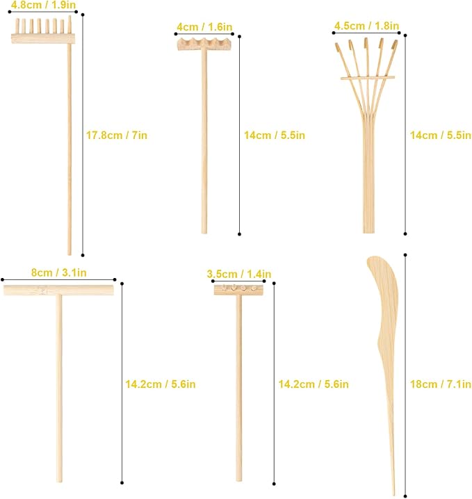 24 PCS Mini Zen Garden Rake Tools, Zen Garden Accessories, Zen Garden Tools Bulk Zen Garden Bamboo Sand Rake Set for Home, Office Decor and Meditation Tools