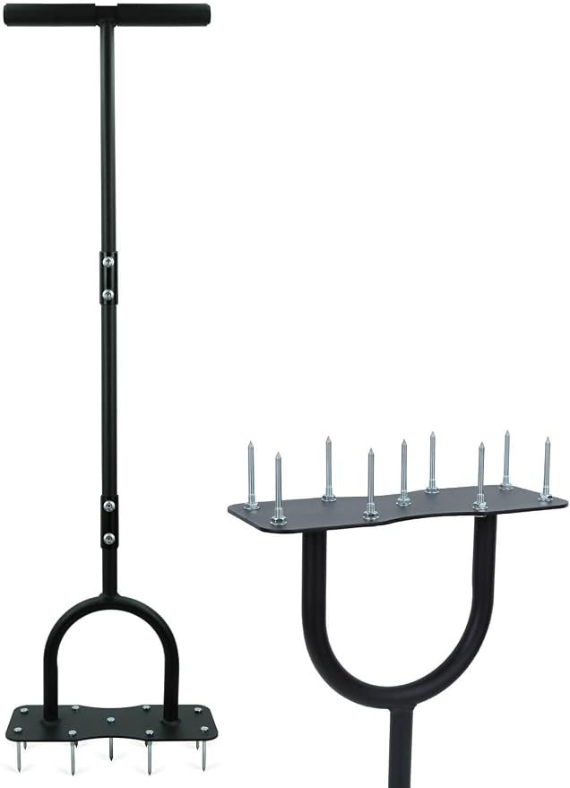 Aerator Lawn Tool for Garden Yard, Manual Yard Aerator with Heavy Duty 2" Pre-Installed Spikes, Dual-Screw Reinforced Handle for Stability, Grass Plug Aerator for Lawn Care Garden, Revives Lawn Health