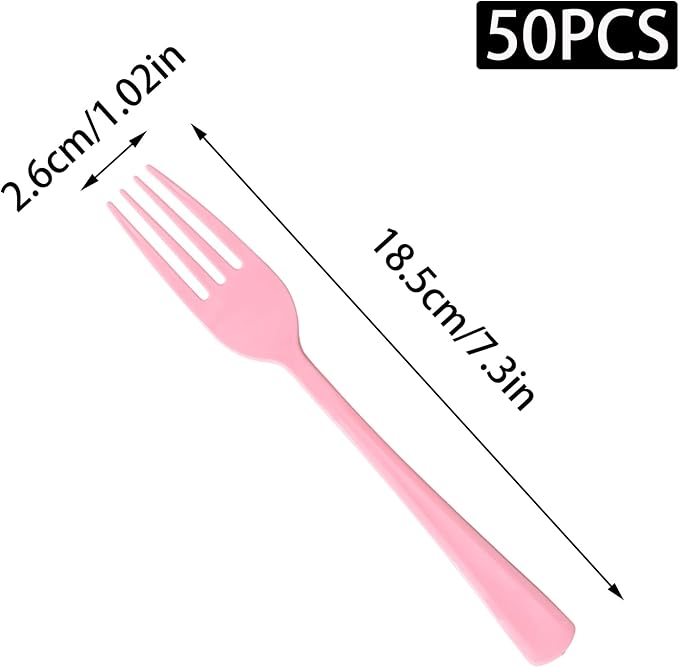 50 Pcs Pink Plastic Forks, Heavy Duty Cutlery Set, Disposable Plastic Utensils for Picnics, Garden Party, Brithday, Wedding, Outdoor Barbecue or Daily Use (Pink)