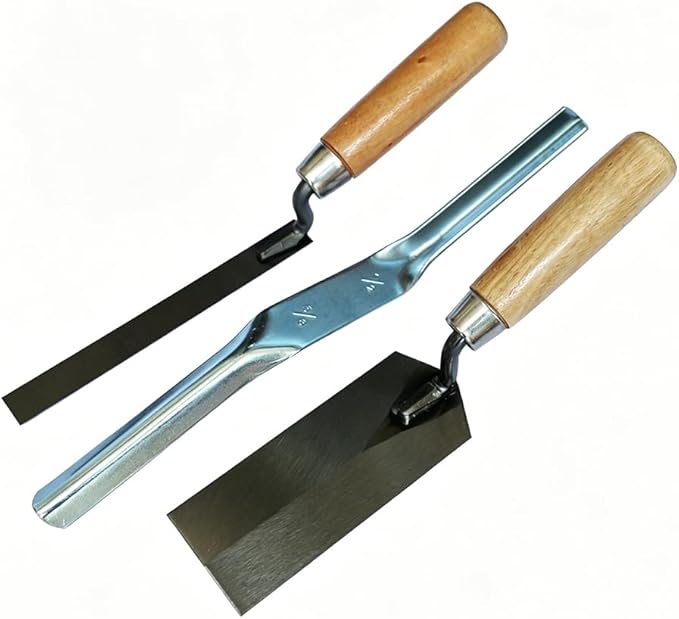 3 Pack Trowels Set, 5" x 2" Margin Trowel; 5/8" x 1/2" Convex Brick Jointer & 6" x 1/2" Tuck Pointing Trowel, Mortar Repair and Masonry Tools for Tuck Pointing