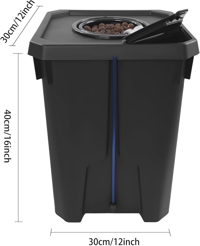 DWC Hydroponics Grow System 7.13 Gal Deep Water Culture Kit Auto Irrigation Sets w/8W 110V Air Pump, Two 12inch Bucket, Flippable Inspection Cover & Check Valve for Urban Farmer (2 Buckets+7.13 Gal)