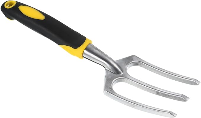 PATIKIL 10.8" 3 Tines Hand Gardening Fork, Aluminum Alloy Non-slip Handle Hardened Digging Pitch Fork for Backyard Weeding Farm Planting, Silver