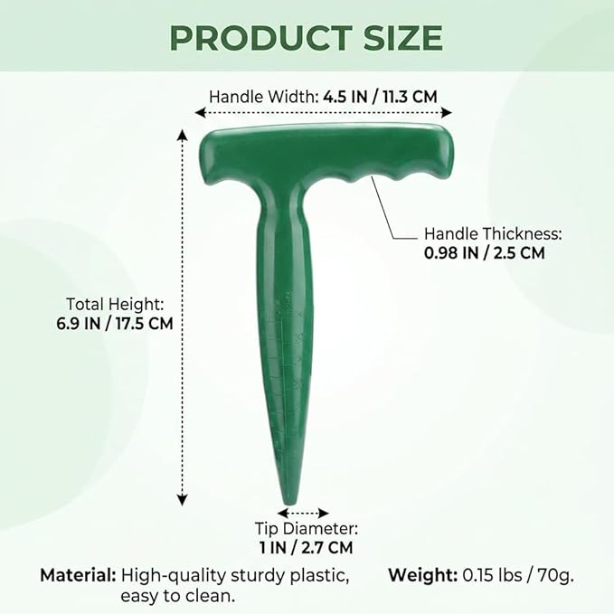 Seed Planter Tool, 6.9 Inch Green Plastic Dibber for Sowing Seeds, Planting Bulbs, Digging with Handle