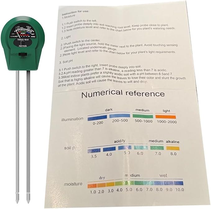 Soil Meters,Soil Test Kit, 3-in-1 Soil Moisture Meter, Soil pH Meters for Garden,Lawn,Farm Indoor&Outdoor White