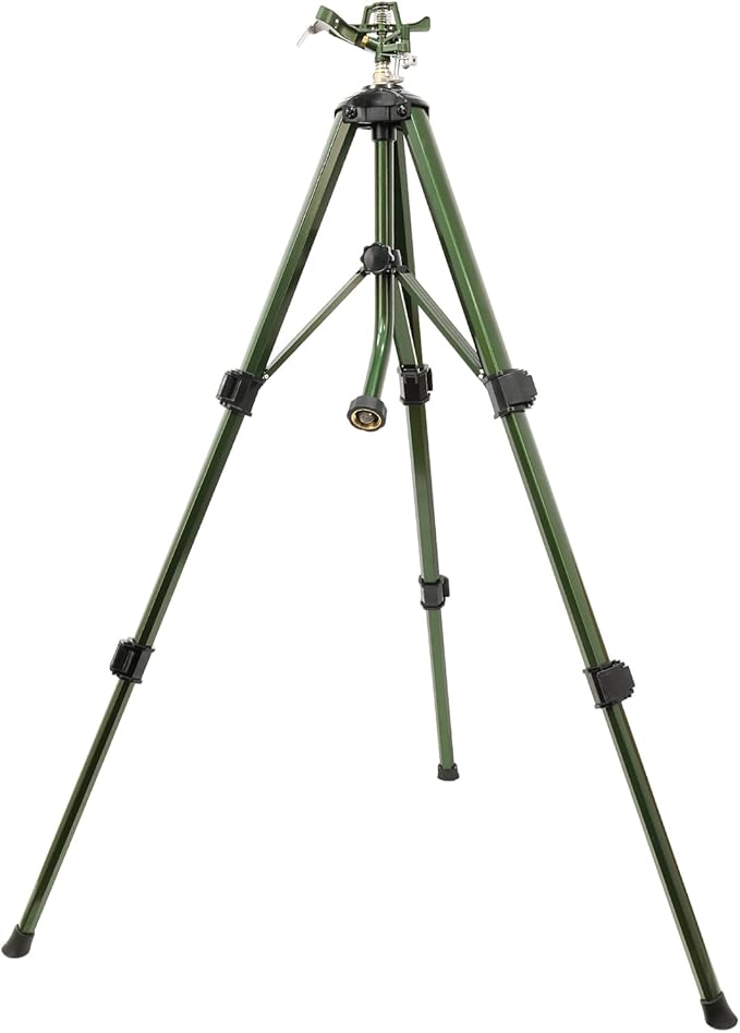 RESTMO Tripod Base Zinc Impact Sprinkler, 360° Rotating & 3-Height Adjustable Tripod, Heavy Duty Full Metal Sprinkler for Agriculture and Large Yard Irrigation