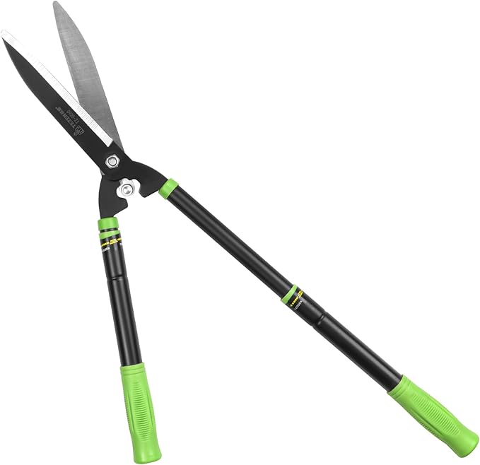 Hedge Shears, Heavy Duty 23-30 Inch Telescoping with Sharp Carbon Steel Blade, Ergonomic 20° Angled Head, Rust-Proof Hedge Trimmer for Shrubs, No Ladder Needed