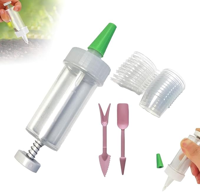JUDUNA 2025 New Mini Seed Spreader, Mini Sowing Seed Dispenser Seed Planter Tool, Hand-held Manual Seedlings Dibber and Widger Set, Small Seed Planter Tool for Garden (C)