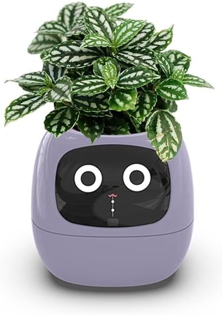 Smart Flowerpot, Intelligent Planter, Multiple Expressions, 7 Smart Sensors & Ai Chips Make Plant Care Easy & Fun for Living Room, Plant-Free (Purple)