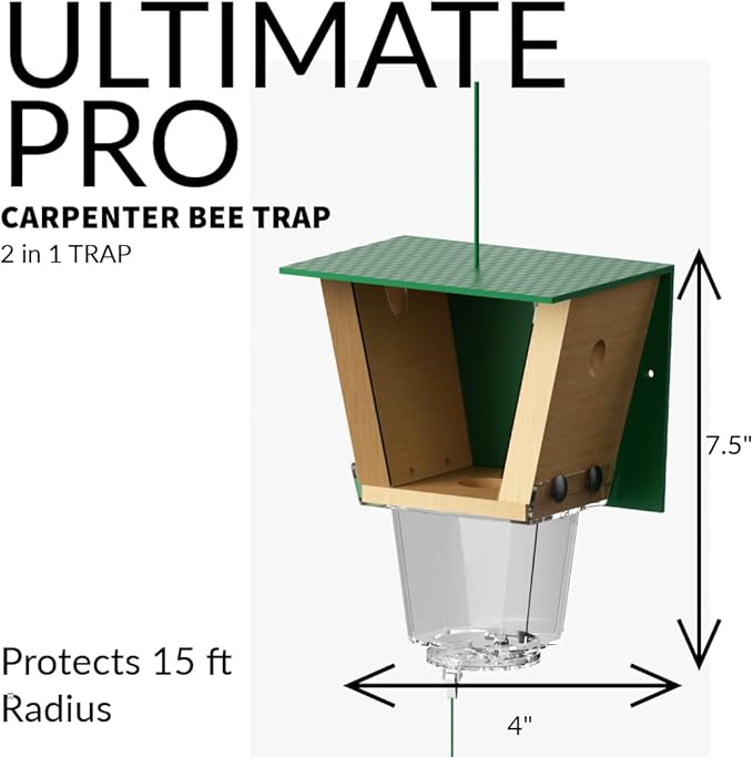 Best Bee Brothers Ultimate Pro Carpenter Bee Trap for Outside with Extra-Large, Clear External Receptacle, Internal Bee Vault & Spring-Loaded Door, 4.2” D x 5.8” W x 7.5” H (2 Pack)