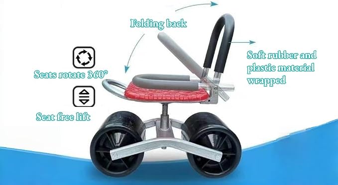 Garden Stool with Wheels, 360° Rotating Rolling,Adjustable Seat Height 8.7"–13.8", Max Load 300 lbs, Heavy Duty Ergonomic Mobile Gardening Work Chair, Labor-Saving Outdoor Planting Helper