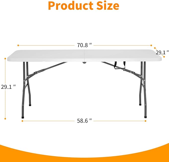 PayLessHere Folding Tables 6ft Plastic Half Portable Foldable Table for Parties Wedding BBQ Camping, White 6 FT