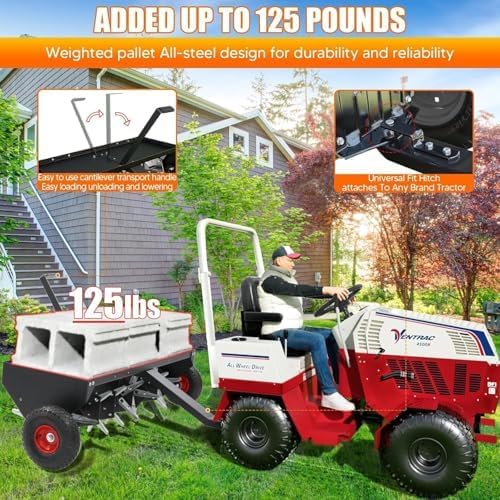 VELPAX 52" Tow Behind Plug Aerator with Transport Wheels, Plug Aerator Tow Behind with 40 Galvanised Steel Tines, Tow Behind Aerator for Gardens, Lawns, Farms