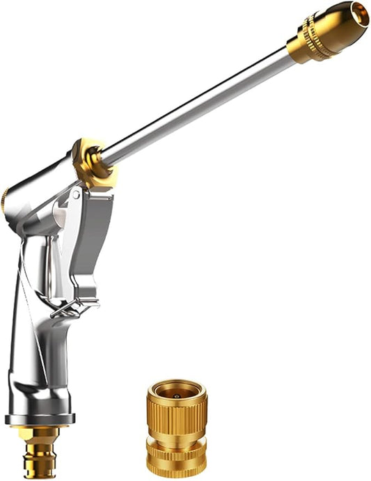 Garden Hose Nozzle Heavy Duty Brass Metal Sprayer Nozzle High Pressure Spray Gun 360° Rotaing Water Adjustmen for Car Washing, Outdoor Gardening, Pets Shower, Patio Cleaning