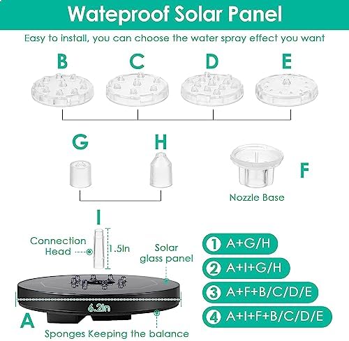 Saillong 2 Pack 5W Solar Bird Bath Fountain Pump with Colorful LED Lights, 6.3'' Battery and Solar Powered Water Fountains with 6 Nozzles, Floating Fountain Pump for Bird Bath Garden, Pond