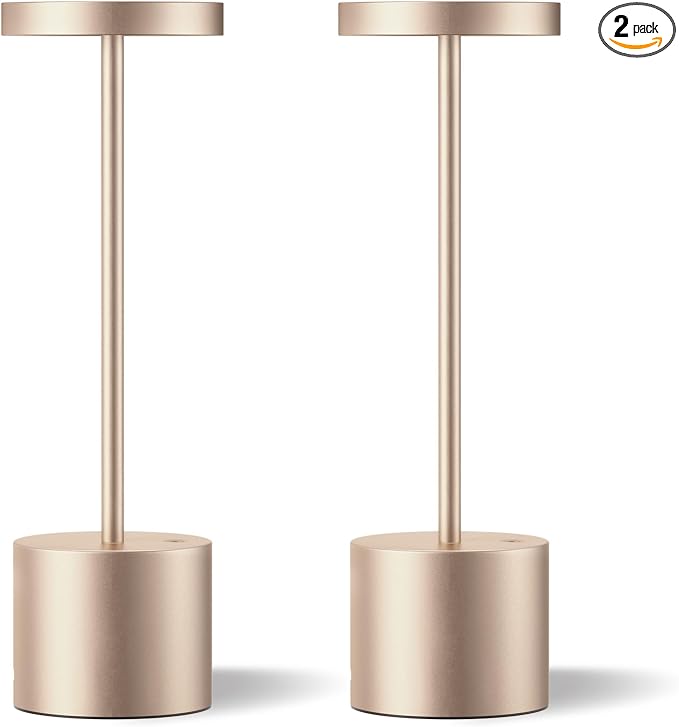 Kakanuo Cordless Table Lamp, 4000mAh Rechargeable Battery Powered Lamps, 3 Color Stepless Dimming, Wireless Outdoor Lamps for Dining Room, Bedroom, Patio, Camping, Set of 2- Antique White